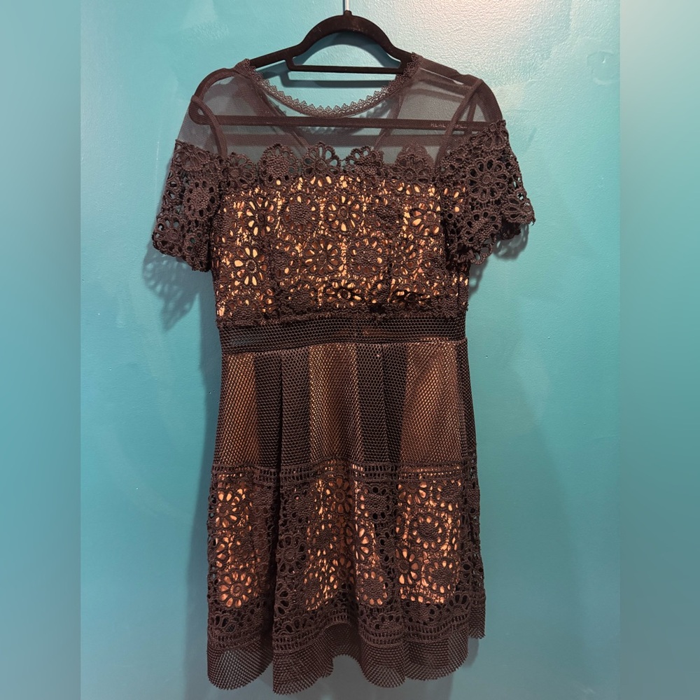 Elegant Lace Dress in Black and nude illusion